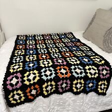 Vintage Granny Square Afghan Throw  Handmade Retro 33” X 54” Granny Cottage Core picture