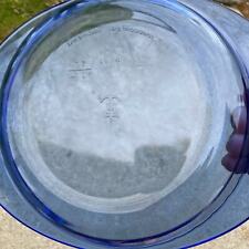 Anchor Hocking 9 Inch Blue Glass Pie Plate With Reticulated Handles Scallop Edge picture