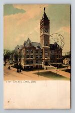 Lowell MA-Massachusetts, City Hall, Clock Tower, Vintage c1906 Souvenir Postcard picture