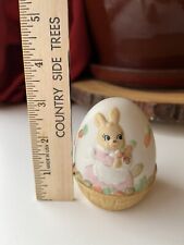 Porcelain Easter Bunny Egg in Pink dress Carrots VTG Hand Painted picture