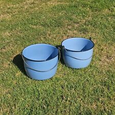 Set of 2 Large Blue Enamel Ware Pail Bucket With Bail Handle 14