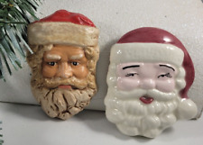 Vintage Christmas Holiday Ceramic Brooch Lot Handmade Artisan Santa Face Signed picture