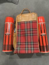VTG Thermos Brand King Seely Red Plaid Bag Striped Lunch Picnic Set 1971 Vintage picture