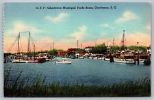 Postcard Charleston Municipal Yacht Basin South Carolina Boats Harbor Vintage SC picture