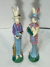 Easter Bunny Figurines Mr & Mrs Babies Collectible Large Resin Statues Vintage picture