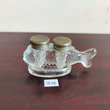 1920s Vintage Victorian 2 Compartment Glass Fish Shape Inkwell Ink Pot Rare IP42 picture