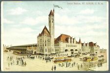 St Louis Mo Union Station postcard c1908 - trolley horse carts - tinted Germany picture