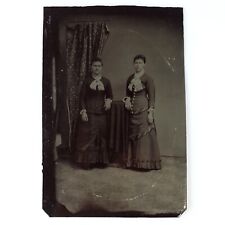 Young Ladies with Curtain Tintype c1870 Photo Studio Women 1/4 Plate Girls C3411 picture
