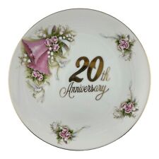 Vtg PLATE Enesco 20th Wedding Anniversary Floral Bell Dove Gold Trim 8.5” *O picture