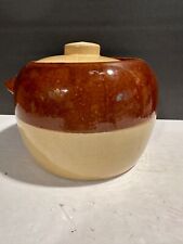 Vintage Farmhouse Brown and Tan Collectable Bean Pot/Crock with Lid picture
