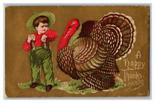 Postcard A Happy Thanksgiving Turkey Boy Standard View Card picture