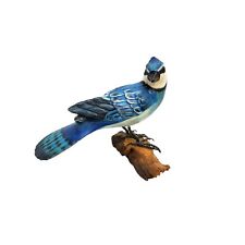 vintage hand carved handpainted wooden lifesize blue jay figure picture