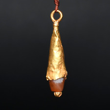 Genuine Ancient Roman Gold Pendant with Carnelian Inlay Circa 1st-2nd Century AD picture