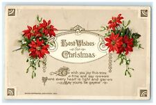 1913 John Winsch Best Wishes Christmas Poinsettia Red Flowers Embossed Postcard picture