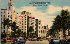 Hotel Row Collins Ave Saxony Atlantic Old Cars Miami Beach FL 1930s Postcard D4 picture