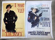 2 Antique Vintage 1917 Navy Official Recruiting Woman Poster 25