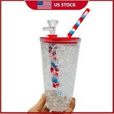 9'' Plastic Frozen Cup Hookah Smoking Bong Silicone Lid Water Pipe W/ Glass Bowl picture