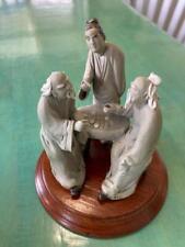 Vintage Asian Chinese Mudman Statue Figurine 3 Men Playing Game Mahjong picture