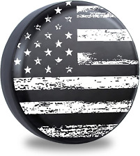 Black White Vintage American Flag Spare Tire Cover Protectors Weatherproof picture