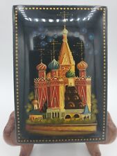 Vtg. Russian Fedoskino Box St.Basil Cathedral,Hand Painted,Mint,3.5 x2.3 inches  picture