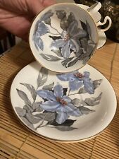 Vintage Clarence England Tea Cup w/ Blue Trillium Flowers Perfect picture