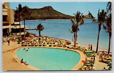 Hawaii~Scenic View From Oceanside Pool @ Sheraton-Waikiki Hotel~Vintage Postcard picture