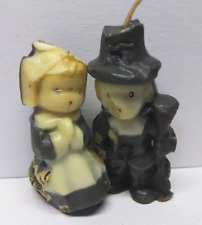 Vintage MCM 1950s Gurley Novelty Thanksgiving Pilgrims Boy Girl Wax Candles picture