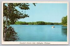 Beautiful Hamlin Lake Ludington Michigan MI Motorboat Blue Water Postcard picture