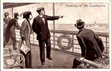 Rare Postcard Sinking of the Lusitania Sighting the Submarine Steamship British picture