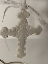 Vintage Wedgwood Pearl Opalescent White Cross Christmas Ornament with Box picture