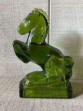 Vintage L.E. Smith Green Glass Rearing Horse Pony Statue picture