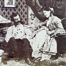 Antique 1880s Man Files Womans Toe Nails Toenails Stereoview Photo Card P3006 picture