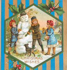 Antique Postcard Christmas Ephemera Edwardian Era Children Snowman Posted SEE picture