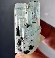 87CTS Amazing Aquamarine Crystal Bunch With Black Tourmaline Spray From Pakistan picture