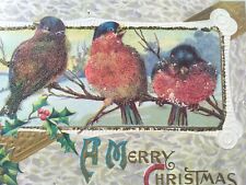 Vtg postcard. A Merry Christmas. Bird's, mica, glass beads. Series 210 F (G13)  picture