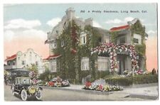 Long Beach California c1915 ivy covered residence, vintage car picture