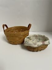 Longaberger Small Basket With Leather Handle Handwoven-Small Basket With Fabric picture