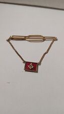 Masonic  12k Yellow Gold Filled Tie Clip With Red Masonic Symbol Vintage picture