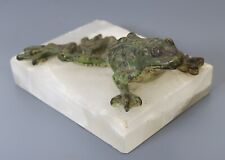Antique Realistic Painted Cast Iron Tree Frog Statue Paperweight on Onyx Base ? picture