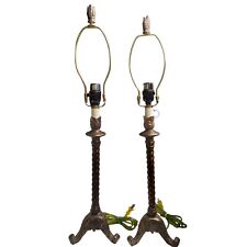 vintage neoclassic twist candle holder design tri-pod feet pair of antiqued tabl picture
