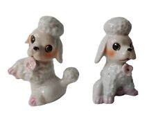 VTG 2x Poodle Dog Puppy Figurine W/ Pink Flower Figurine Hand Painted Japan Set picture