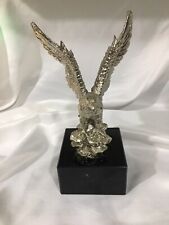Electroplated Pewter Silver Bald Eagle With Open Wings Landing On Rock Statue picture