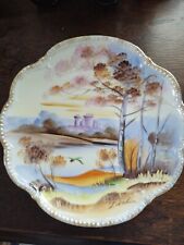J. Aoki signed Decorative Hand painted Plate- Castle Lake Scene 8”VG picture