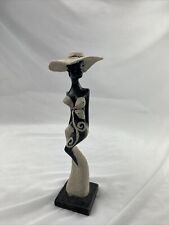Beautiful 10” Carved Woman With Sand Hat & Dress. There Is A Crack In Hat picture