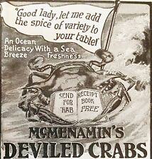 1903 McMENAMIN'S DEVILED CRAB Vtg Art Print Ad Hampton,VA~Kitchen Food Ephemera picture
