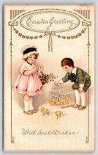 Victorian Easter~Elegant Lil Boy & Girl Let Chicks Run from Cage~W Series 449/3 picture