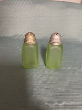 Vintage Green Uranium Depression Glass Art Deco  Salt and Pepper Shakers picture