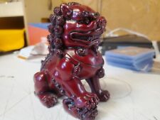 Red Resin Chinese Foo Dog Figurine Paperweight Protection Luck Vintage  picture