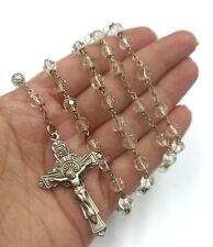 Vintage Chapel Sterling Silver Crystal Beads Crucifix Cross Mary Rosary Necklace picture
