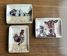 Creative Co-Op Set of 3 Stoneware Dishes FARM Scene Barn Cows Rooster 4